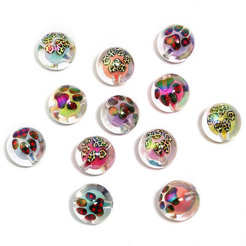 Wholesale 100pcs Acrylic Beads with Leopard Pattern Cat Claw Print DIY Beads