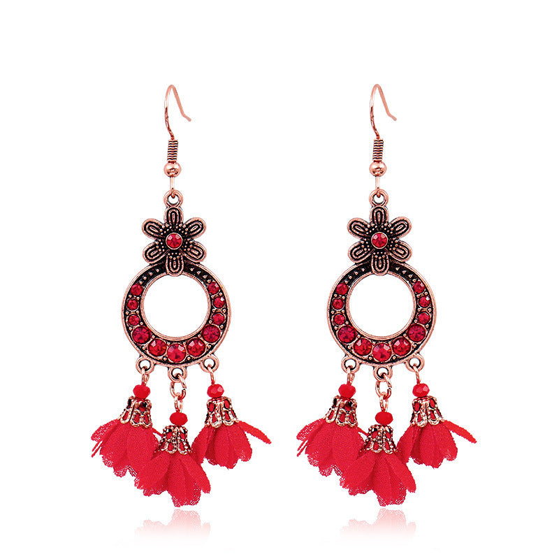 Wholesale Bohemian Red Vintage Tassel Dream Catcher Earrings
