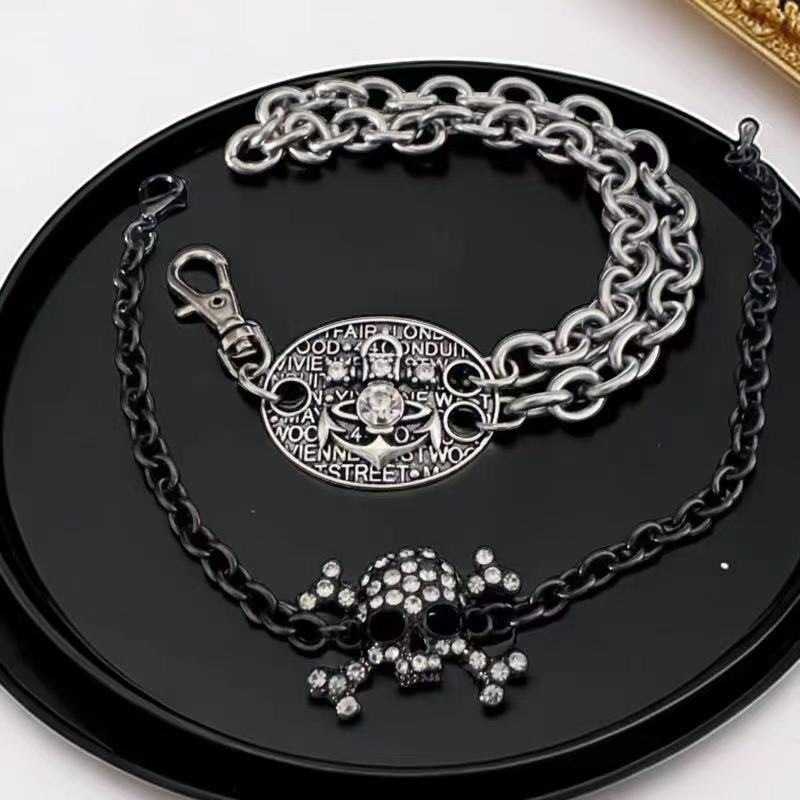 Wholesale Punk Style Distressed Diamond Skull Anchor Bracelet