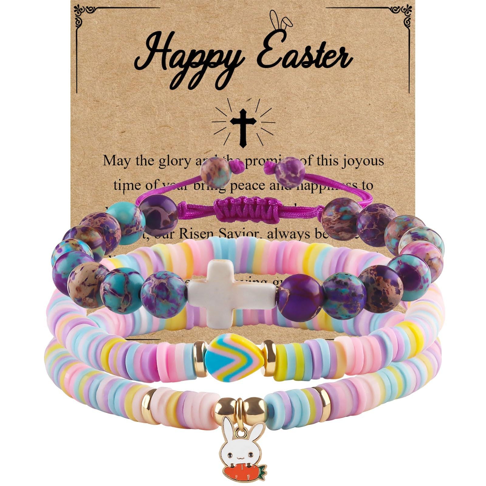 Wholesale Easter Cute Bunny Pendant Girl  Clay Bead bracelet