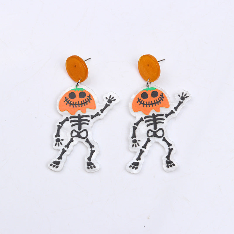Wholesale Pumpkin Skeleton Flowers Acrylic Earrings