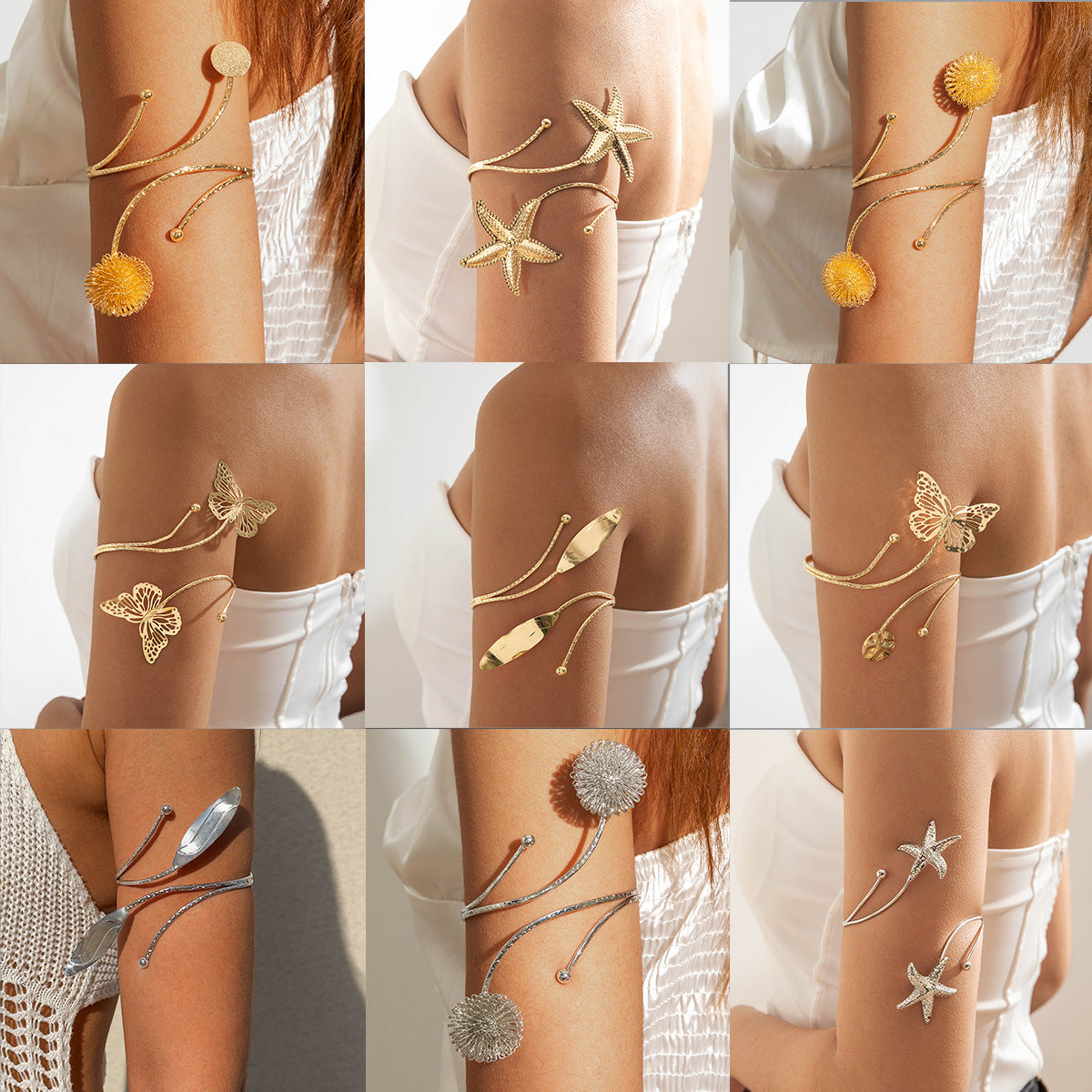 Wholesale 5pcs Summer Starfish Butterfly Shaped Open Arm Ring