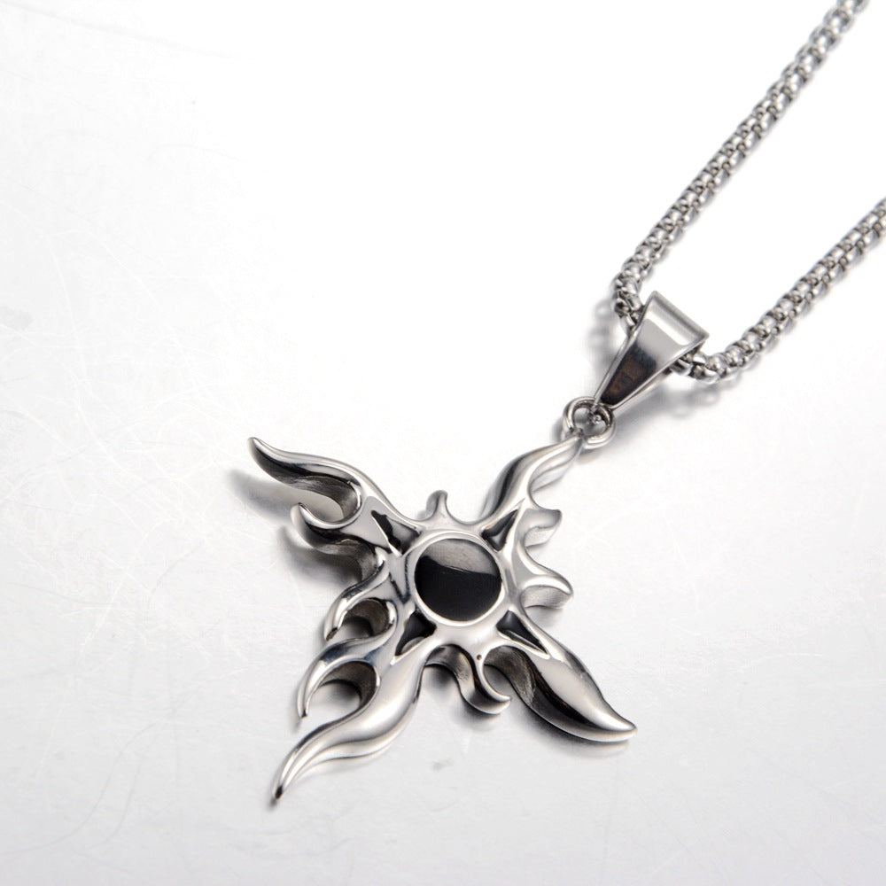 Wholesale Titanium Steel Flame Cross Pendant Necklace Hip Hop Unisex Fashion Jewelry Accessory Couple Gift Boutique Resale