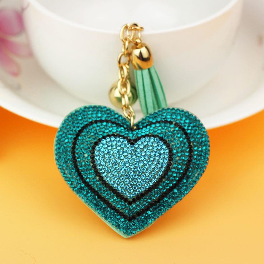 Wholesale Peach Heart Diamond Tassel Keychains