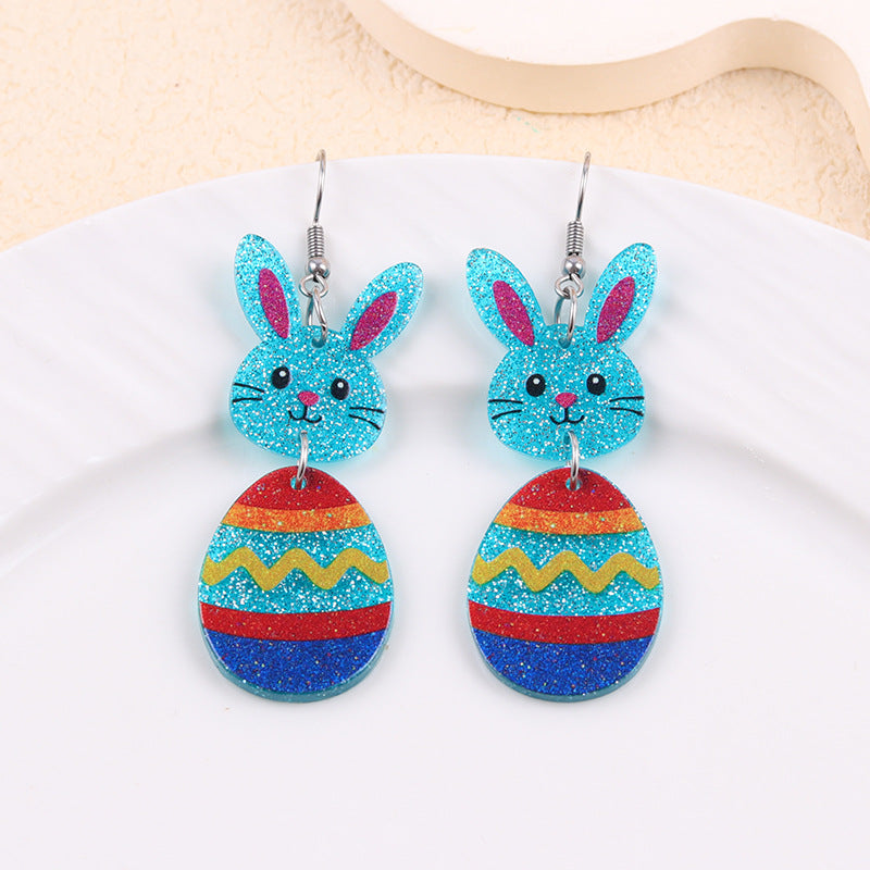 Wholesale Easter Asymmetric Rabbit Easter Egg Acrylic Earrings