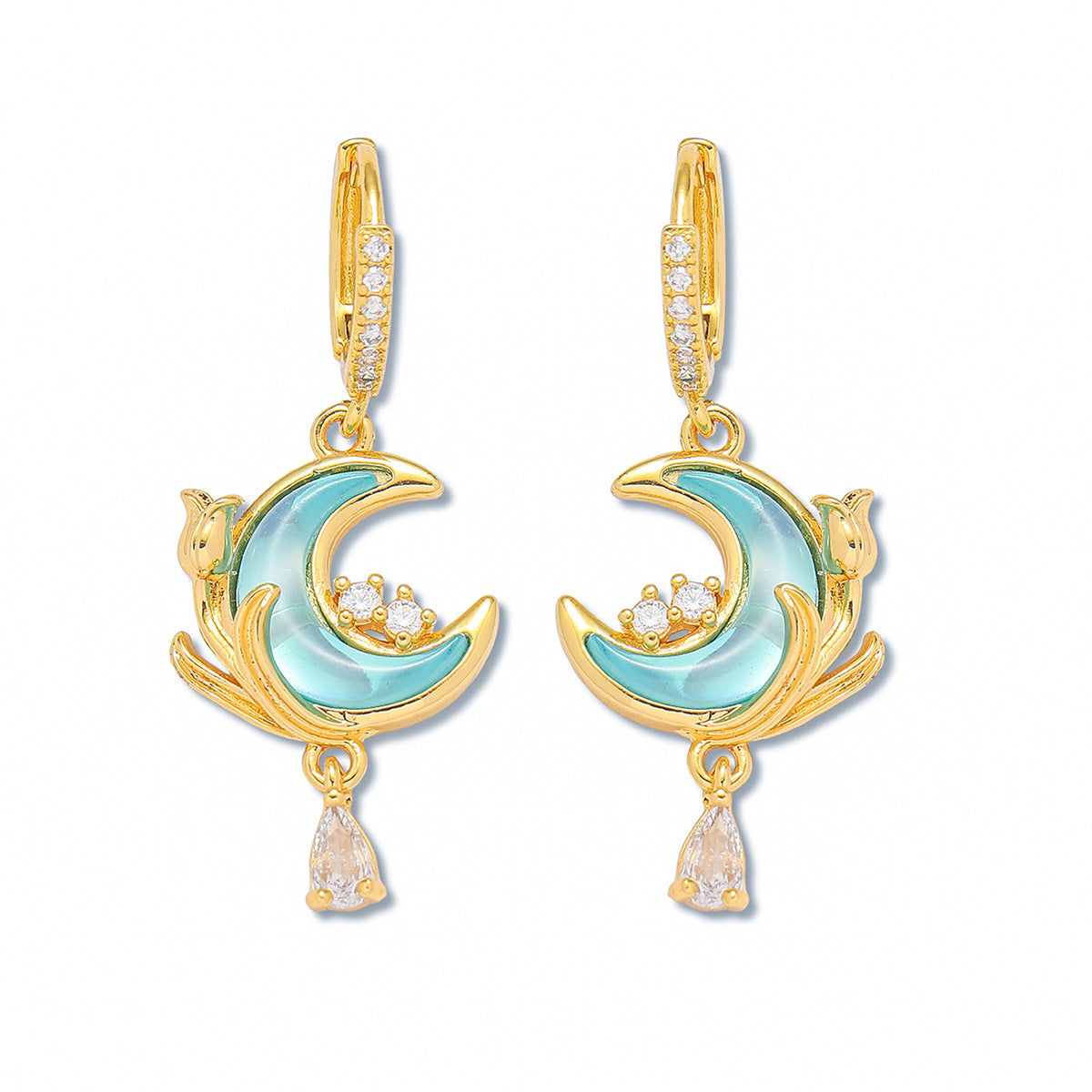 Wholesale Moon Zircon Star Moon Earring Set Titanium Steel Necklace