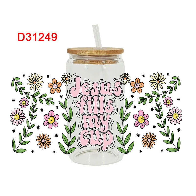 Wholesale Colorful flowers and leaves   16oz Cup UV DTF Wraps