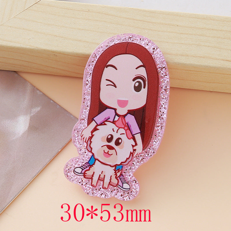 Wholesale 10pcs Glitter Cartoon Girl DIY Acrylic Smudges and Sequins