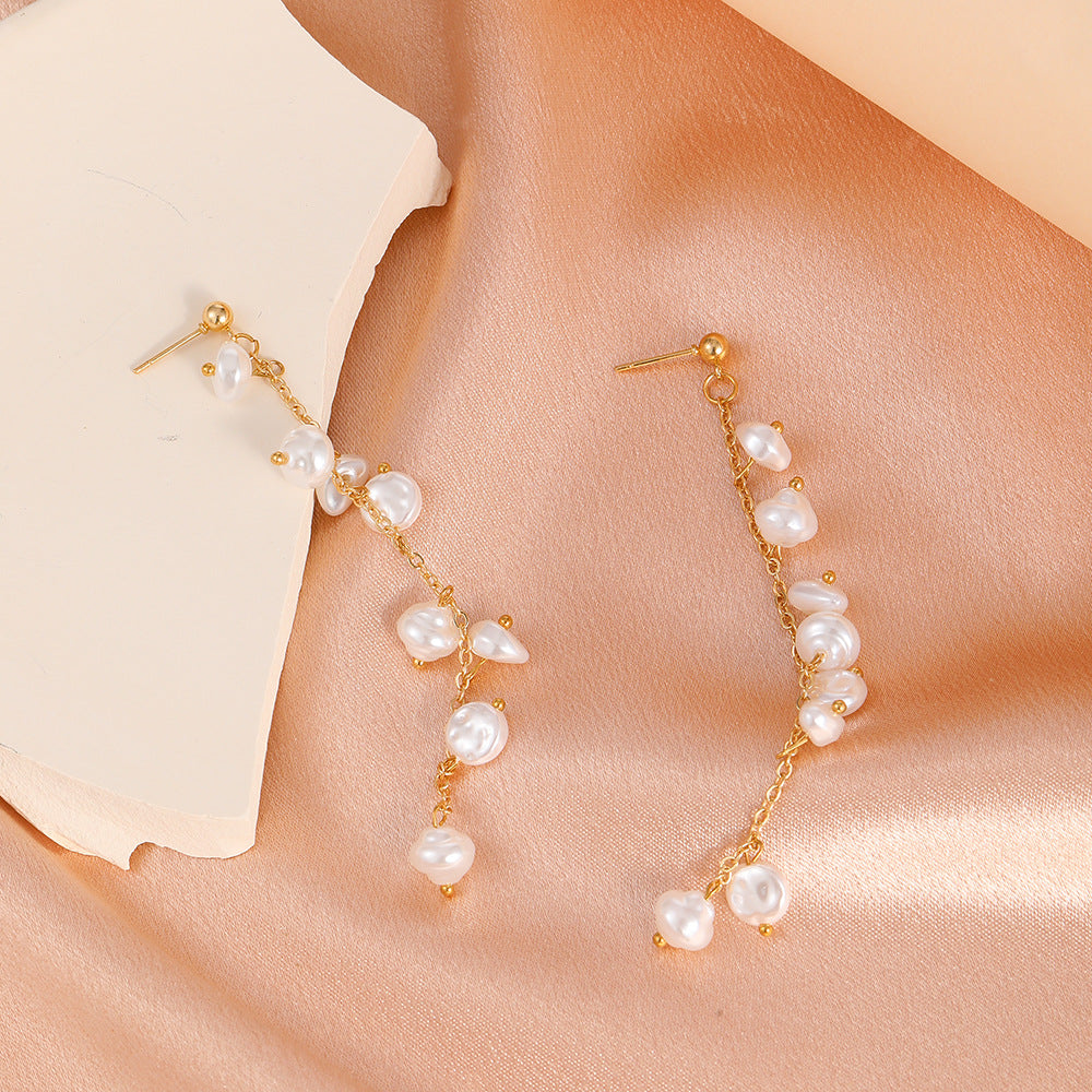 Wholesale Pearl Long Tassel Alloy Earrings