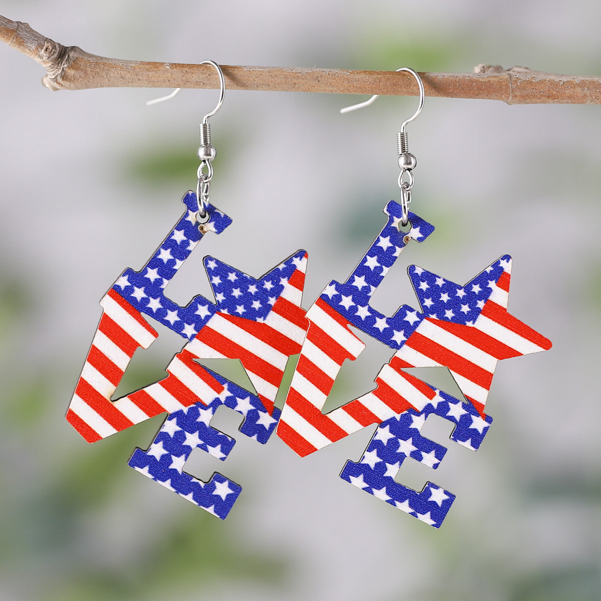 Wholesale American Independence Day Star Sunflower Wooden Double-Sided Earrings
