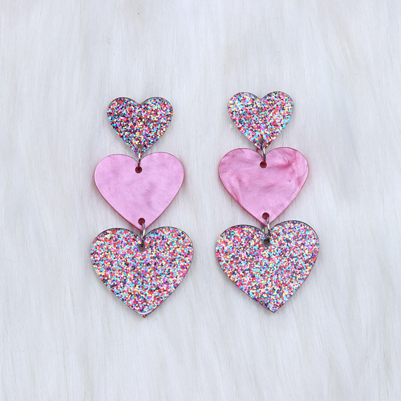 Wholesale Asymmetric Triple Love Acrylic Earrings