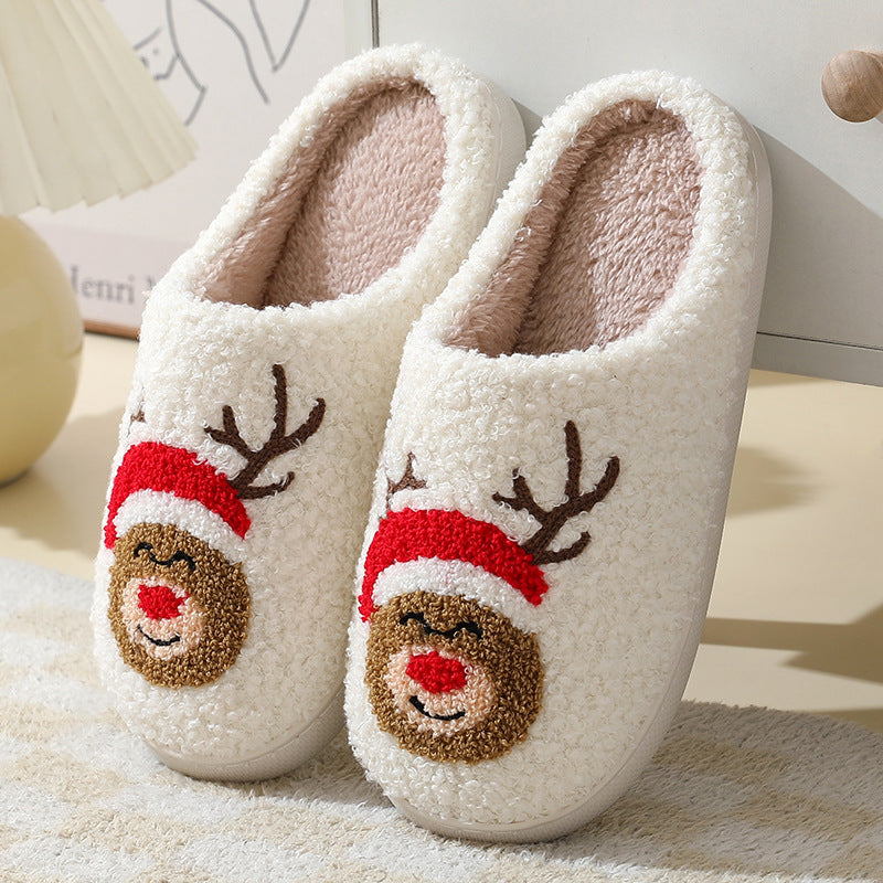 Wholesale Christmas Elk Cute Cartoon Home Non-slip Couple Indoor Plush Cotton Shoes