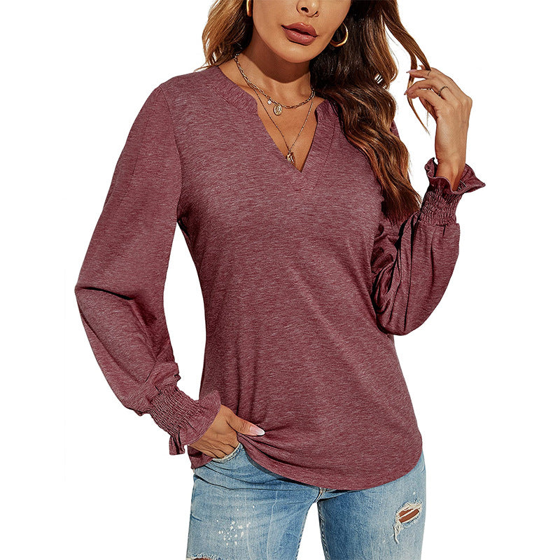Wholesale Women's V-neck Patchwork Loose Solid Polyester Top