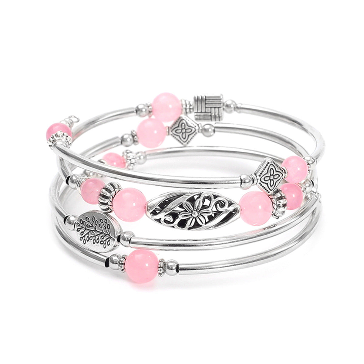 Wholesale Bohemian multi-layer turquoise wrapped four-layer natural stone beaded bracelet