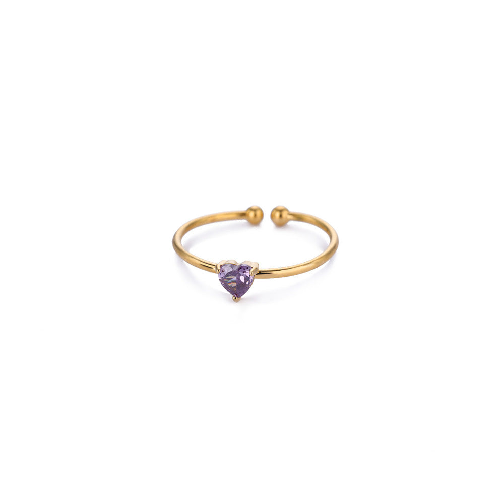 Wholesale Stainless steel zircon heart shaped open ring