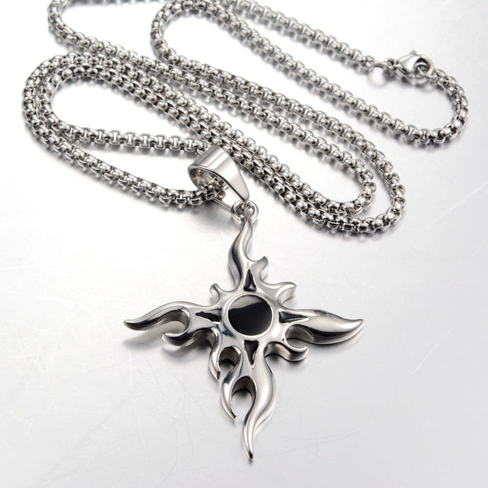 Wholesale Titanium Steel Flame Cross Pendant Necklace Hip Hop Unisex Fashion Jewelry Accessory Couple Gift Boutique Resale
