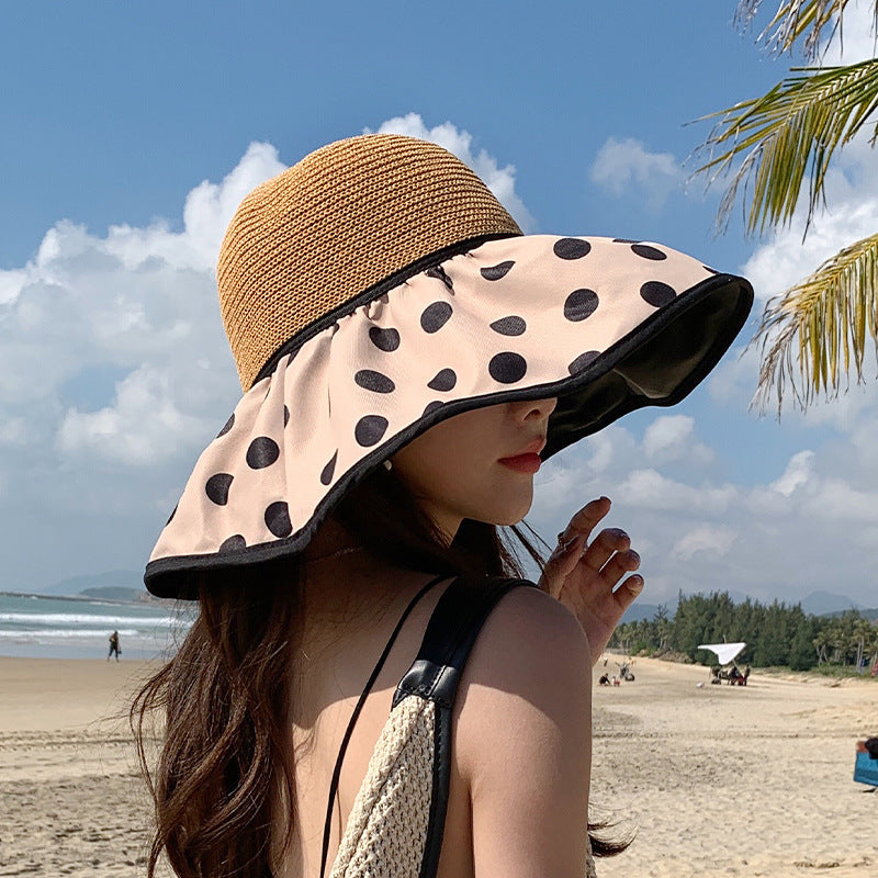 Wholesale Vinyl Big Brim Polka Dot Fisherman Straw Hat