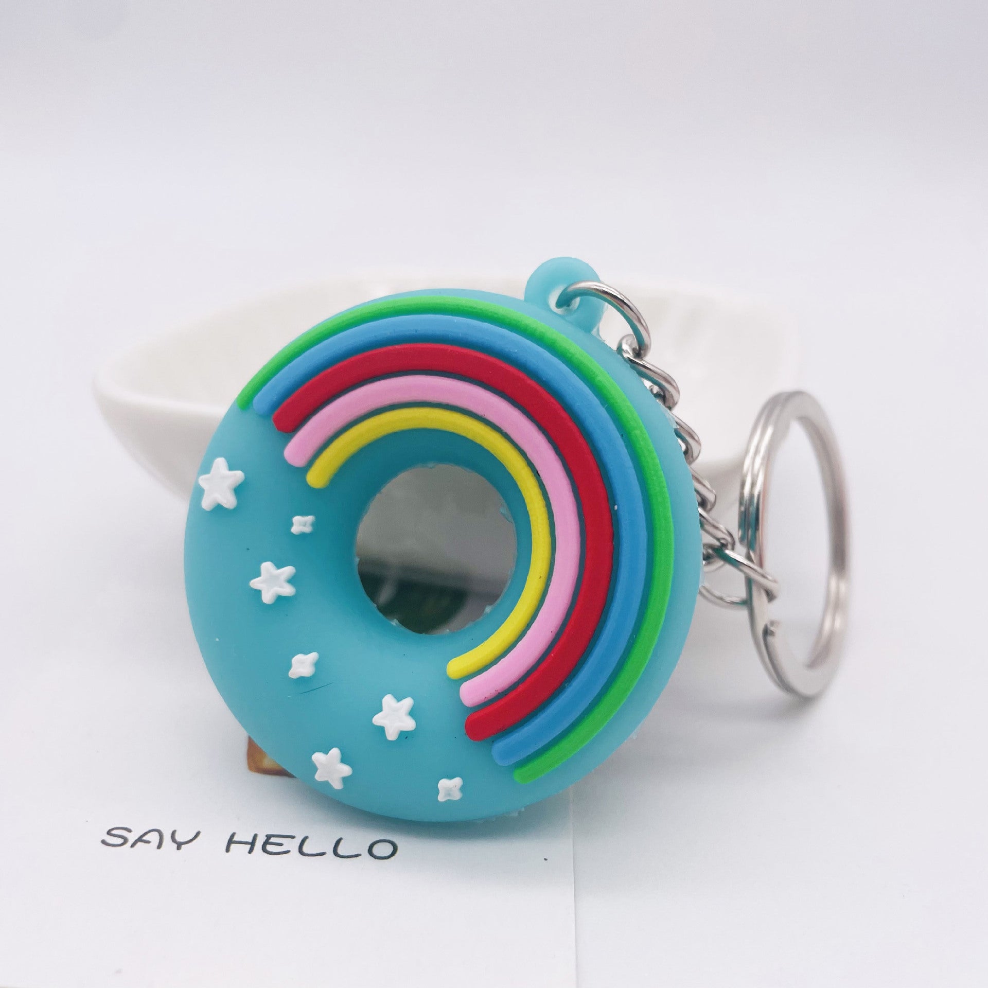 Wholesale PVC Cartoon Rainbow Donut Keychain