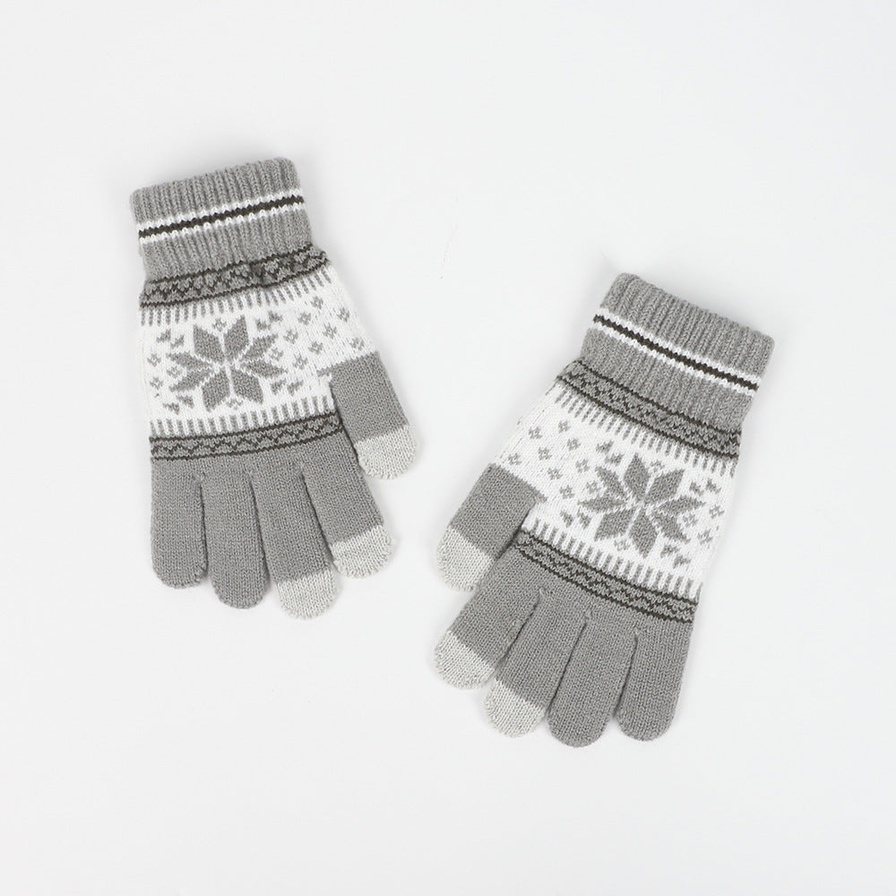 Wholesale Christmas and Winter Velvet Jacquard Warm Touch Screen Knitted Gloves