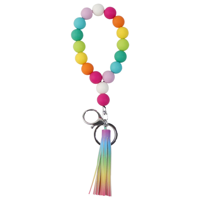 Wholesale 10PCS Silicone Bead Tassel Beaded Bracelet Keychain