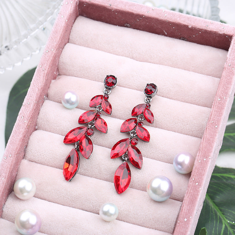 Wholesale Crystal Willow Leaf Shape Zinc Alloy Earrings