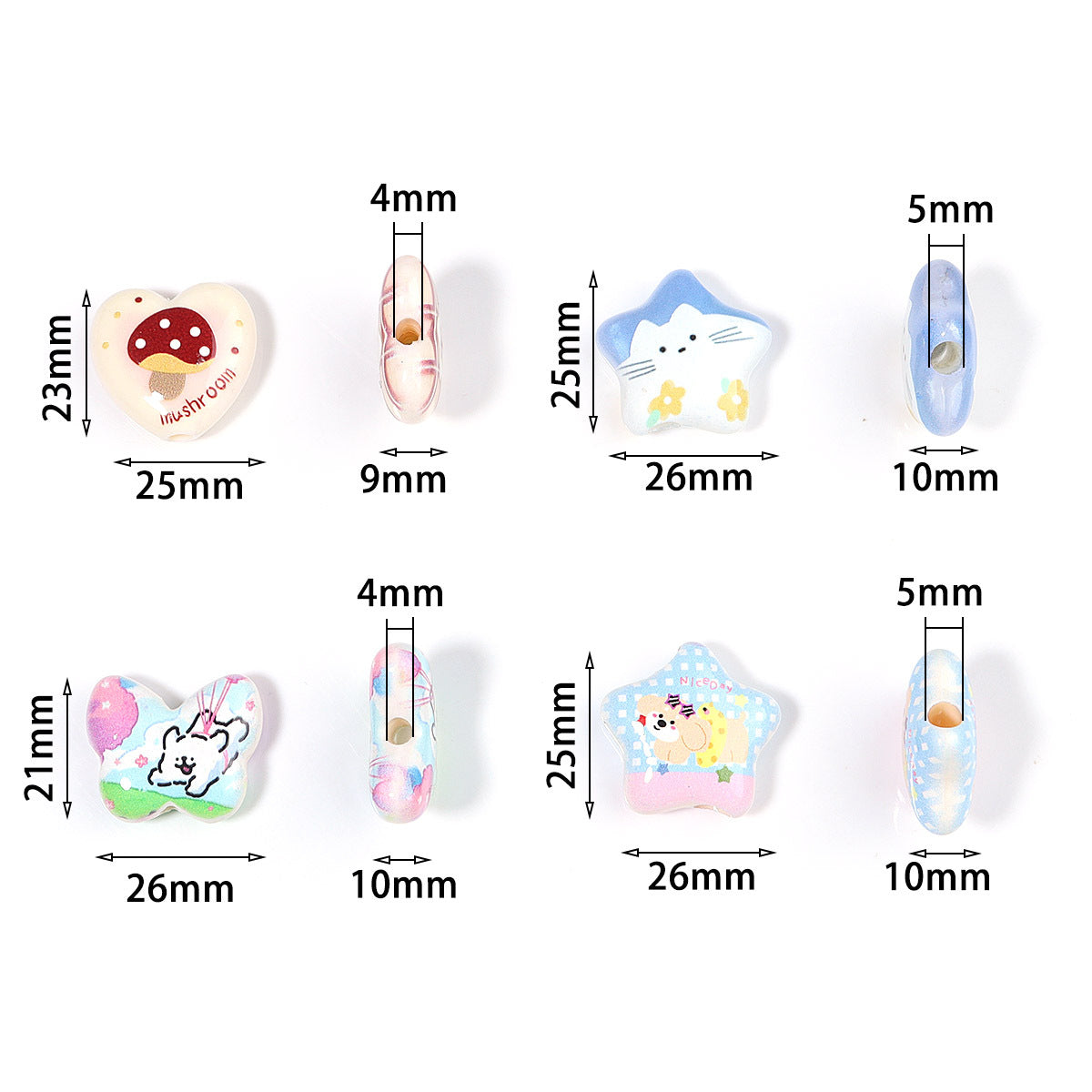 Wholesale 10pcs Cartoon animal flower love pentagram butterfly acrylic beads