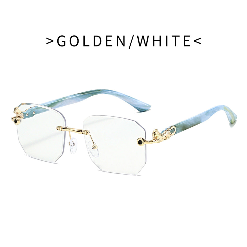 Wholesale Frameless leopard-decorated fashion sunglasses  polygonal casual sun visor sunglasses