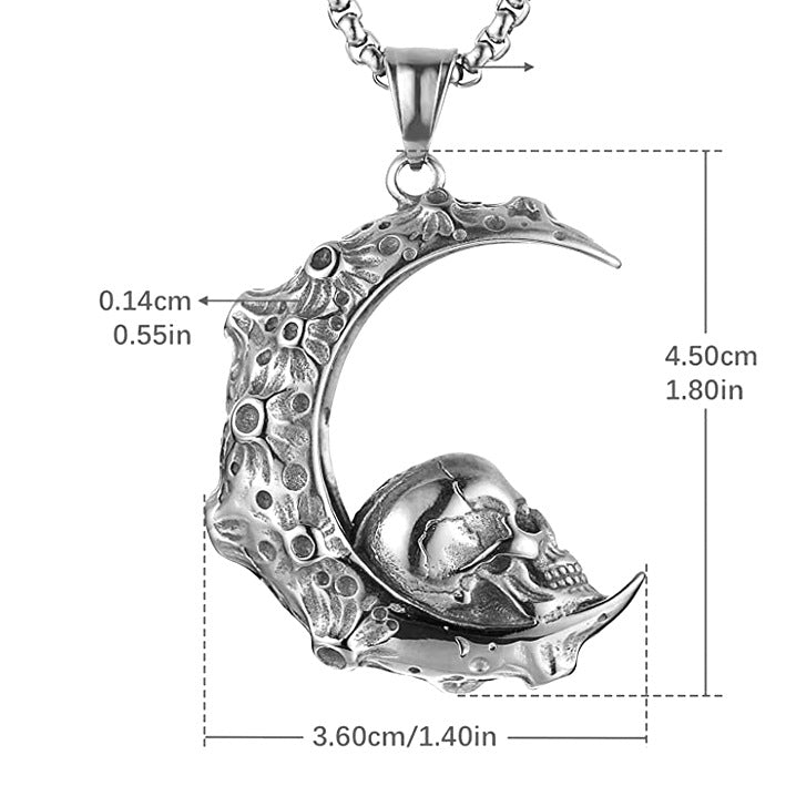 Wholesale Moon Skull Pendant Stainless Steel Necklaces