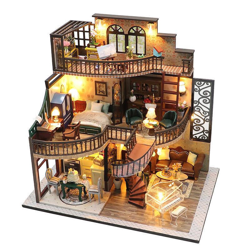 Wholesale diy wooden assembly cabin three-story loft apartment Doll Accessories