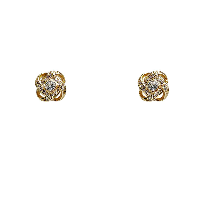 Wholesale Micro inlaid zircon spiral silver needle Ear Studs