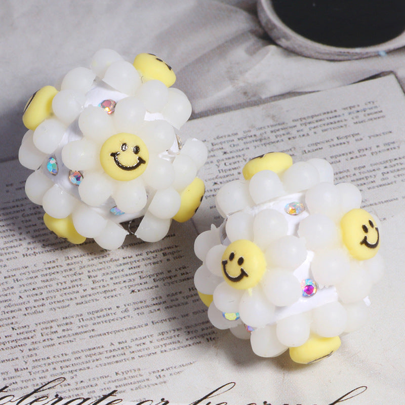 Wholesale 5pcs/pack Smiley face sunflower can wear straight hole loose beads DIY mobile phone key chain jewelry