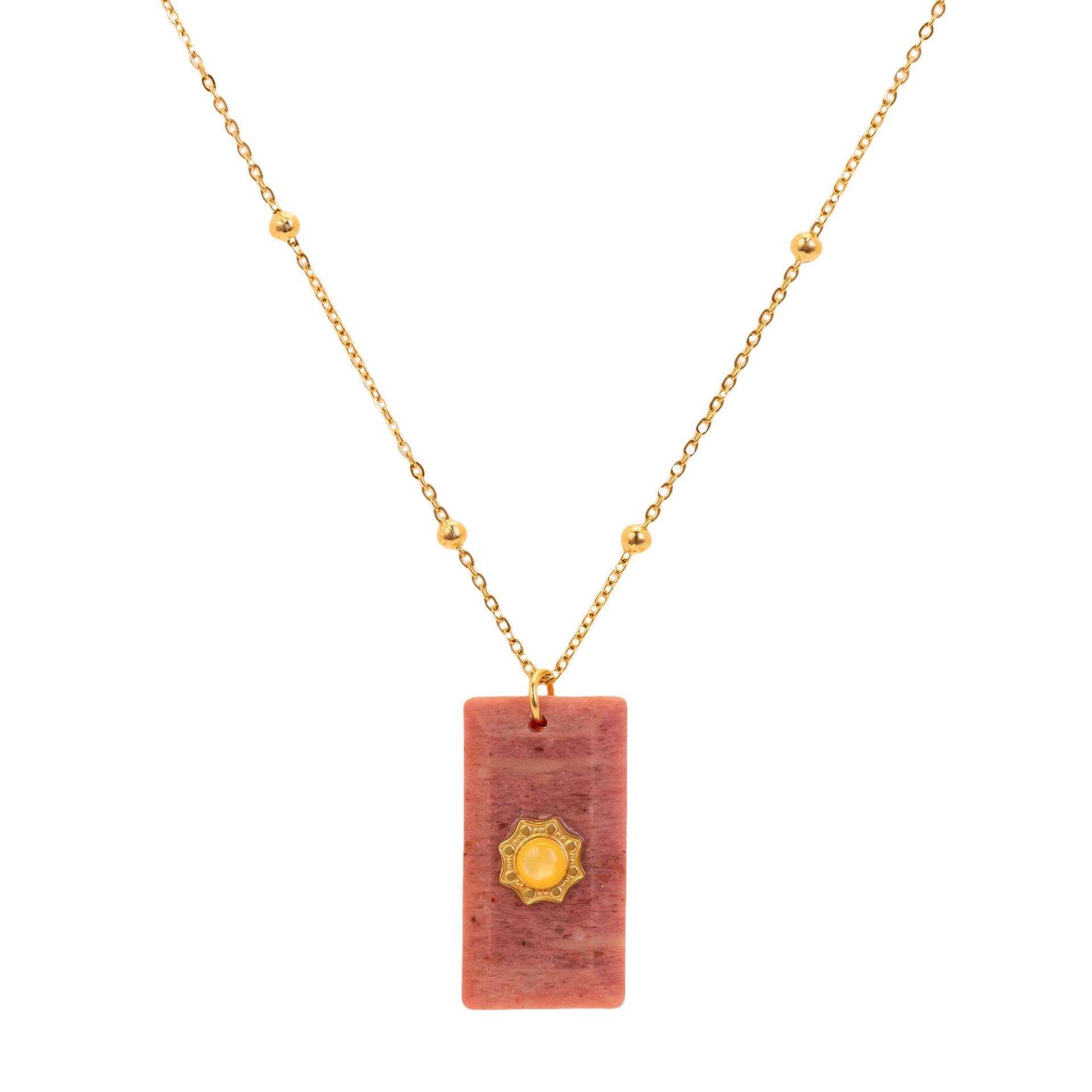 Wholesale retro square natural stone pendant titanium steel necklace
