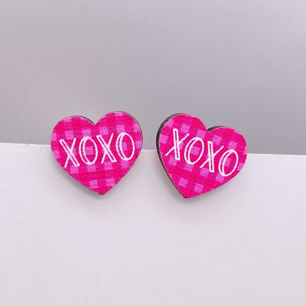 Wholesale Valentine's Day Pink Envelope Dwarf Rose Wooden Earrings