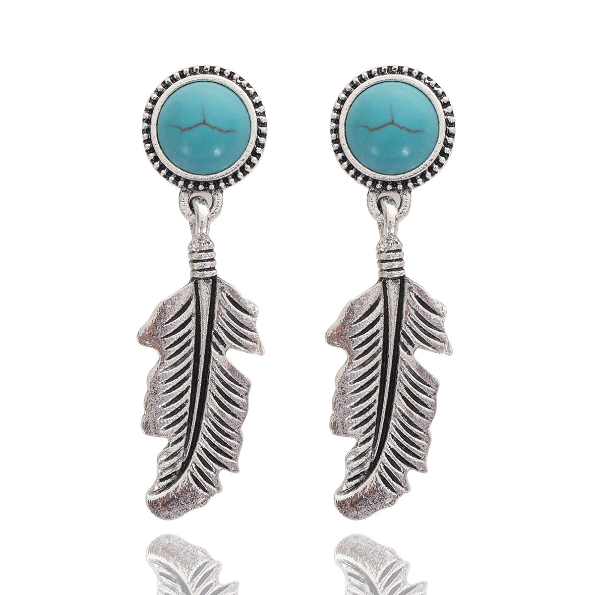 Wholesale Turquoise Alloy Feather Earrings