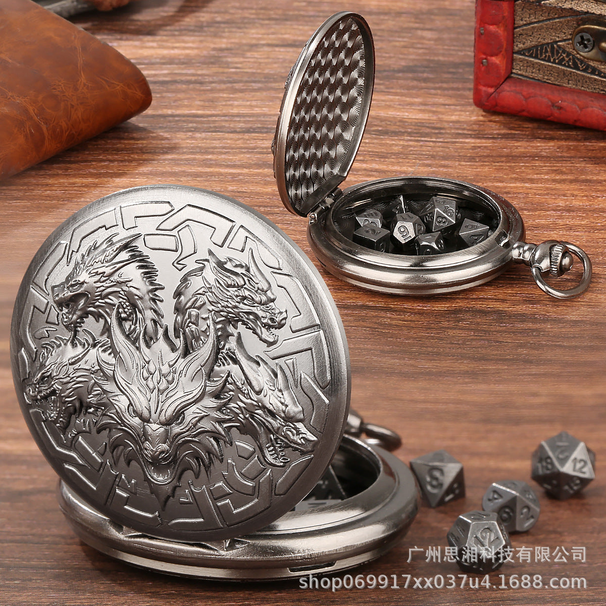 Wholesale 6MM embossed dragon metal mini dice pocket watch OLY Exclusive