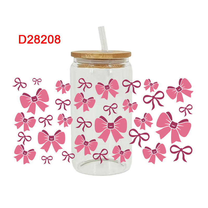 Wholesale Pink minimalist bow 16oz Cup UV DTF Wraps