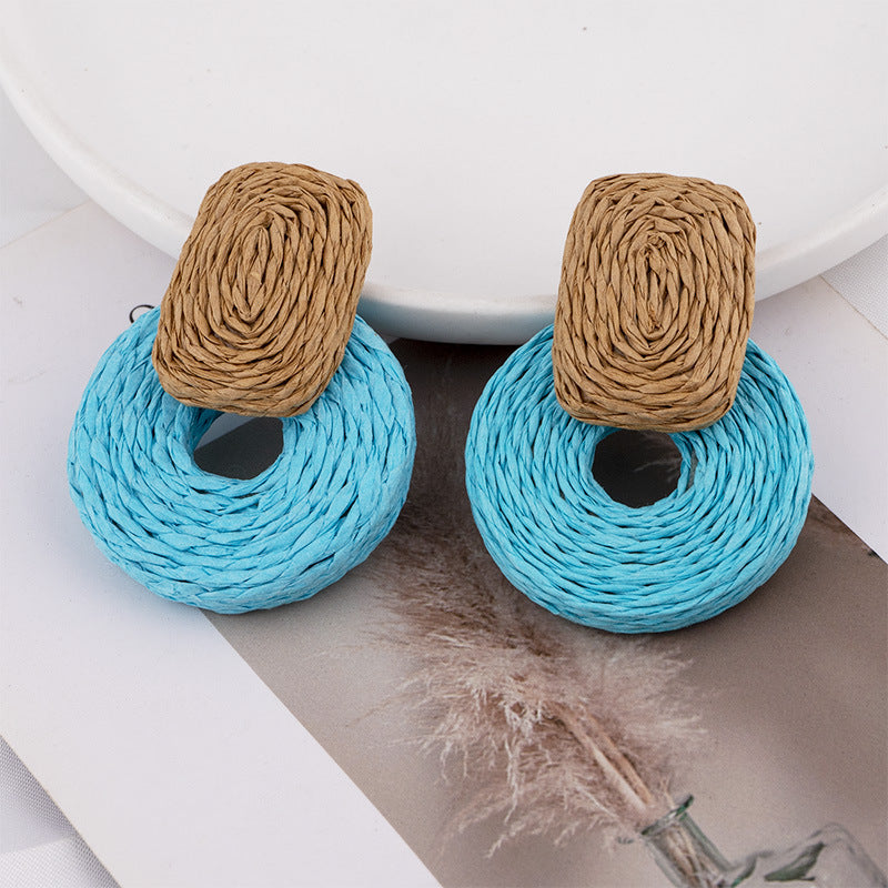 Wholesale Raffia Handmade Geometric Earrings