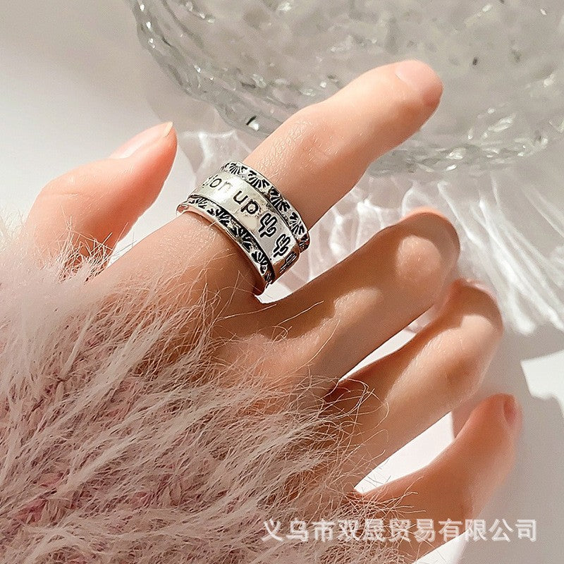 Wholesale Simple Antique Silver Wide-rimmed Letters Vintage Open Ring