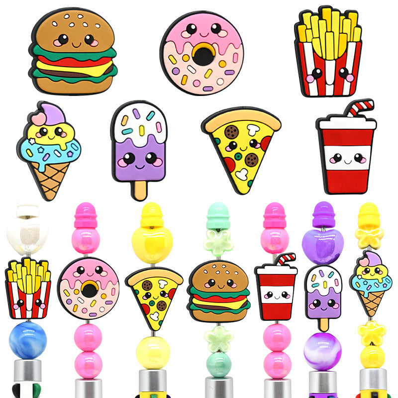 Wholesale Random 100pcs  Cartoon Food Beads Pvc Soft Rubber Accessories