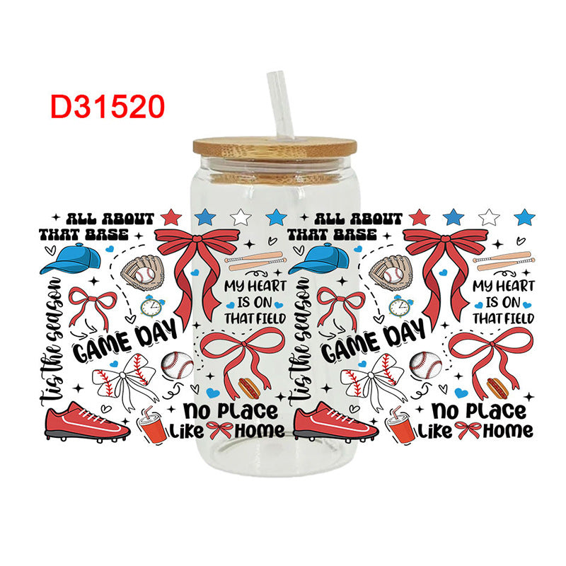 Wholesale Baseball Bow Series  16oz Cup UV DTF Wraps