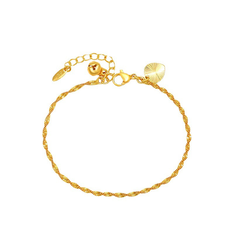 Wholesale Minimalist and Personalized Double Water Wave Chain Bell with A High-end and Fashionable Alloy Bracelet