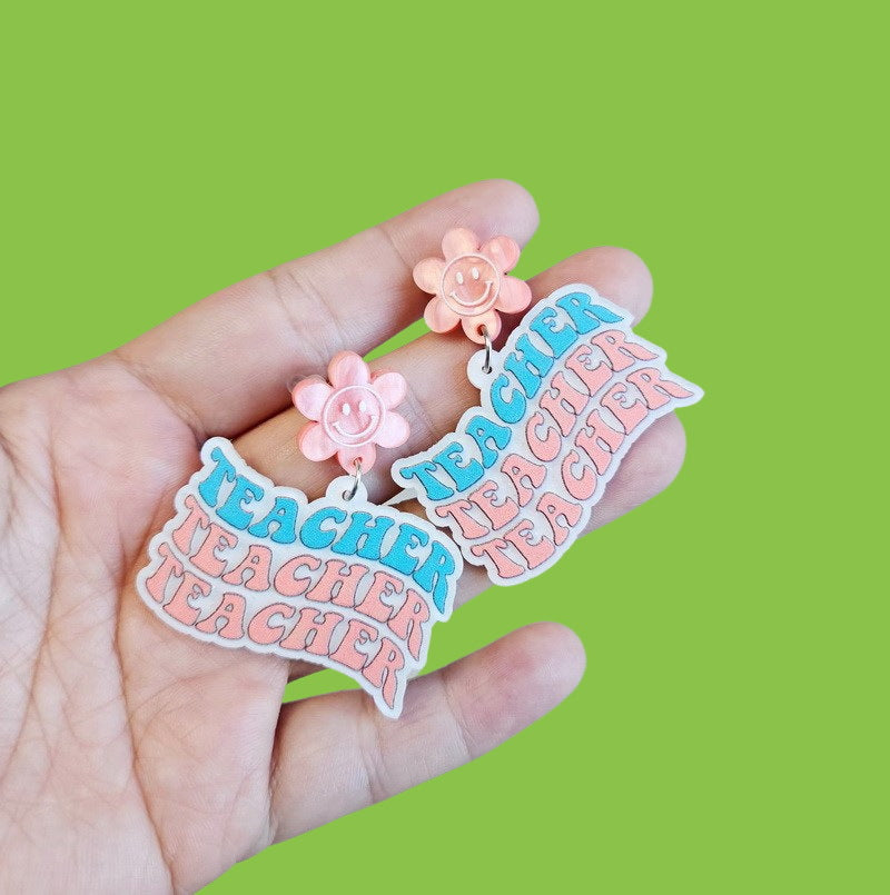 Wholesale 10PCS  Letters Beginning of School Season Graduation Season Flower Teacher Acrylic Earrings