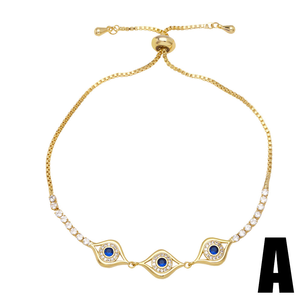 Wholesale Devil Eyes Blue Eyes Gold Plated Copper Bracelet