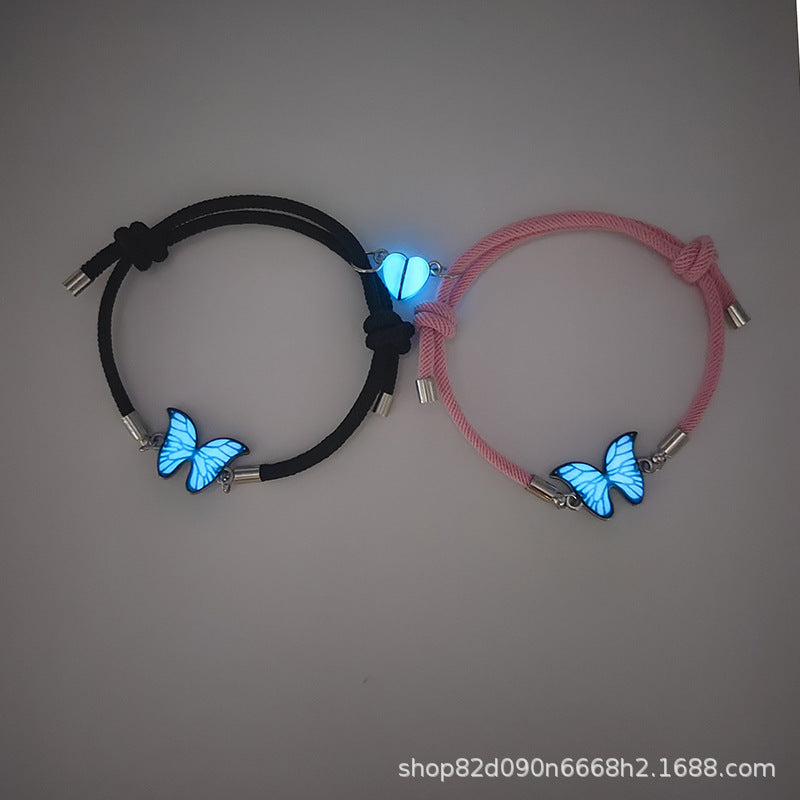 Wholesale  Bracelet Luminous Butterfly Heart Magnetic Couple Style Braided