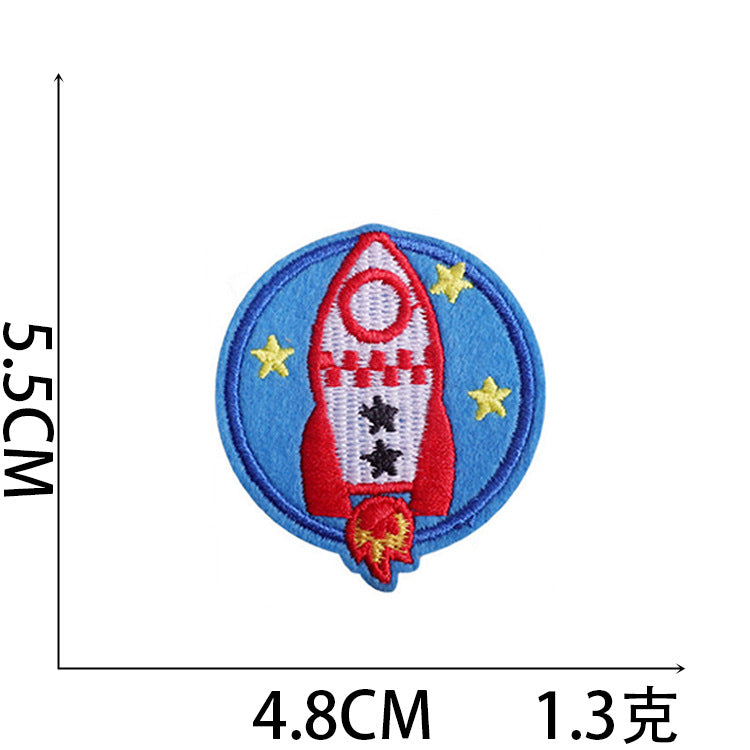 Wholesale Trendy Cartoon Rocket Embroidery Patches Polyester Sew On Space Badge For Clothing DIY Craft