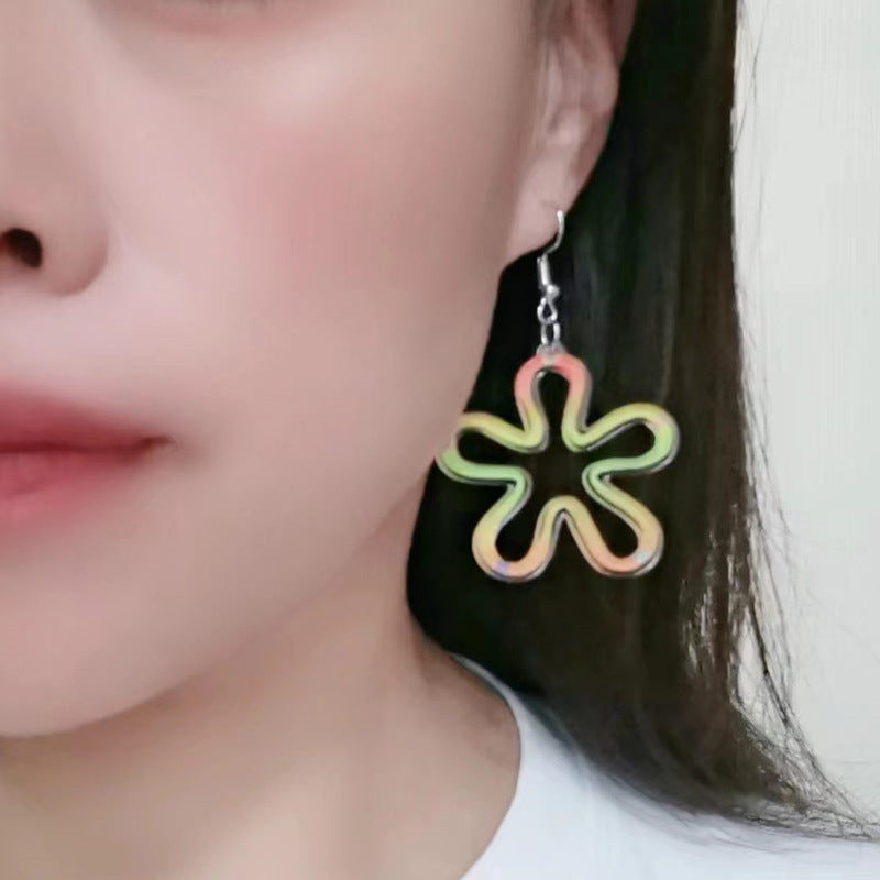 Wholesale Valentine's Day Acrylic Printed Heart Double Sided Hollow Flower Earrings