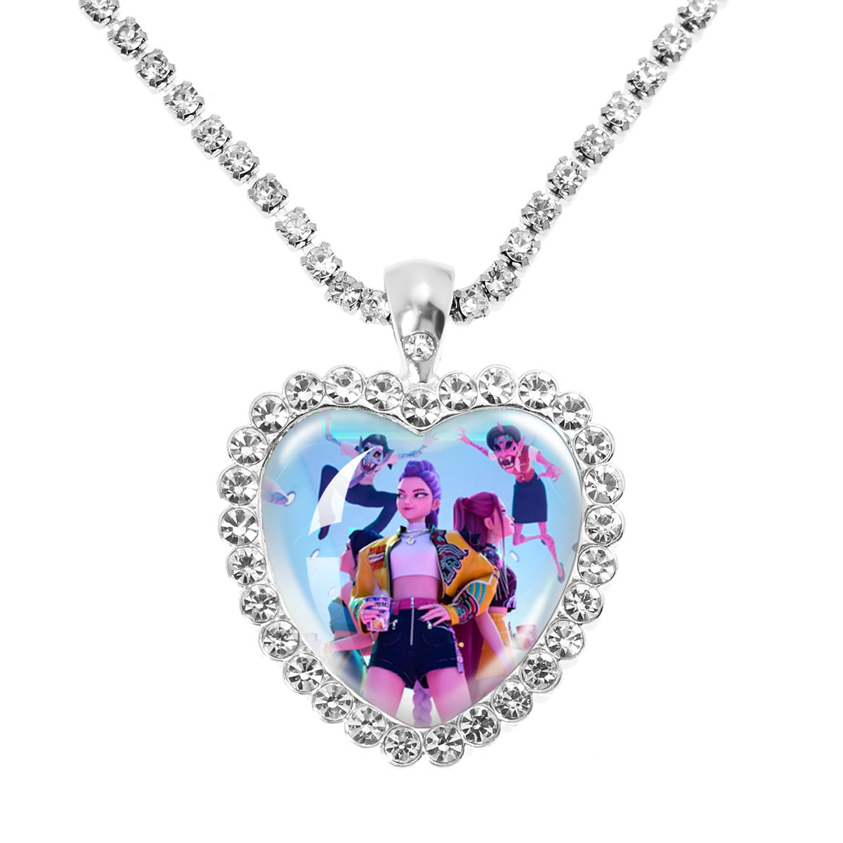 Wholesale Purple Cartoon Girl Time Gem Peach Heart Water Diamond Necklace OLY Exclusive