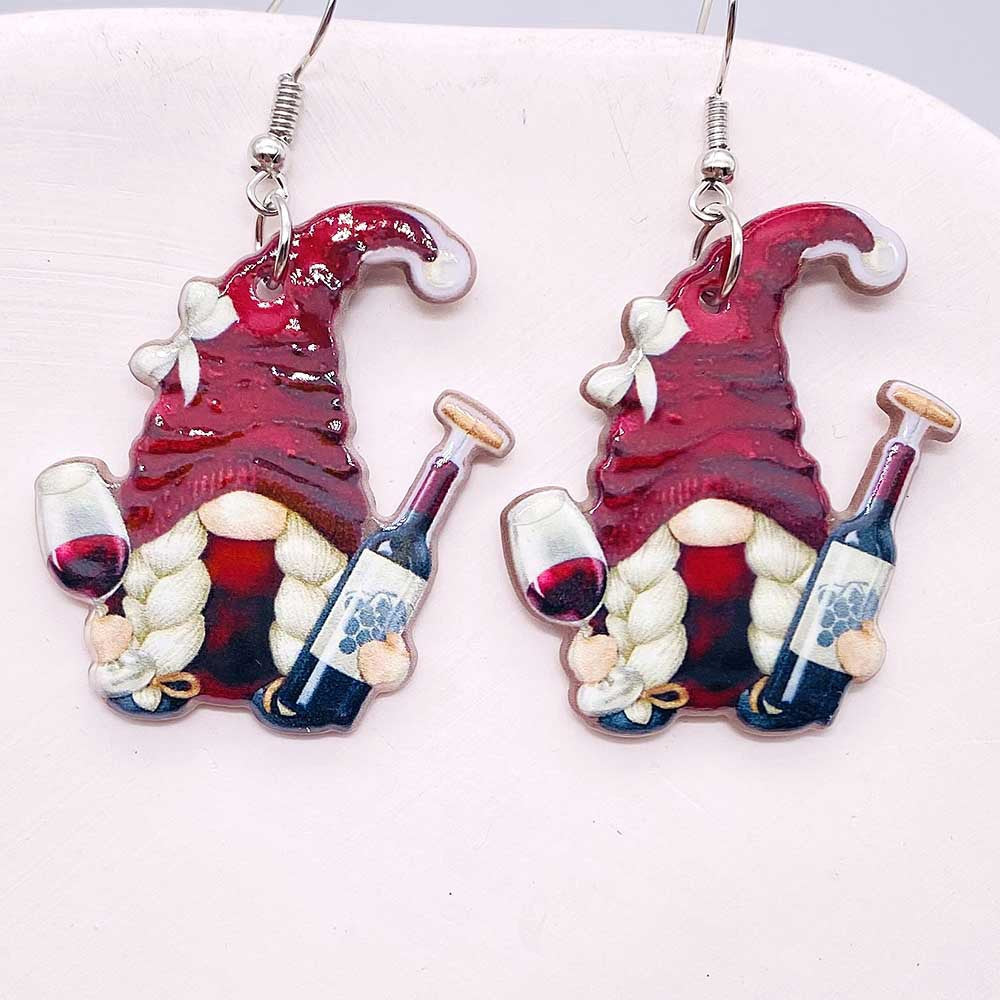 Wholesale Christmas Double Sided Printing Hat Gnome Acrylic Earrings