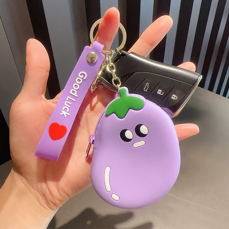 Wholesale Silicone Fruit Apple Coin Purse Keychain