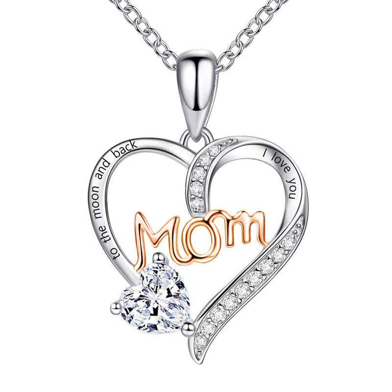 Wholesale mom heart-shaped engraved diamond necklace